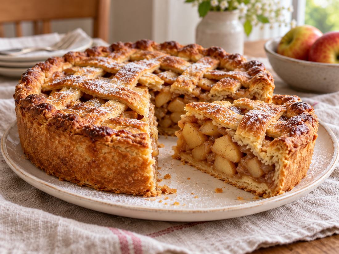 Huisgemaakte appeltaart met goudbruine korst